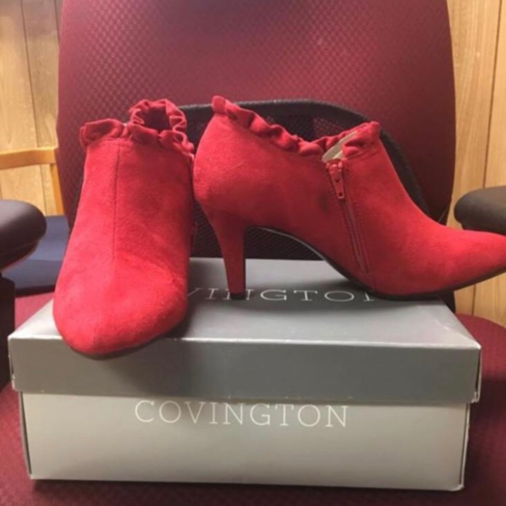 New Red faux suede Covington booties.